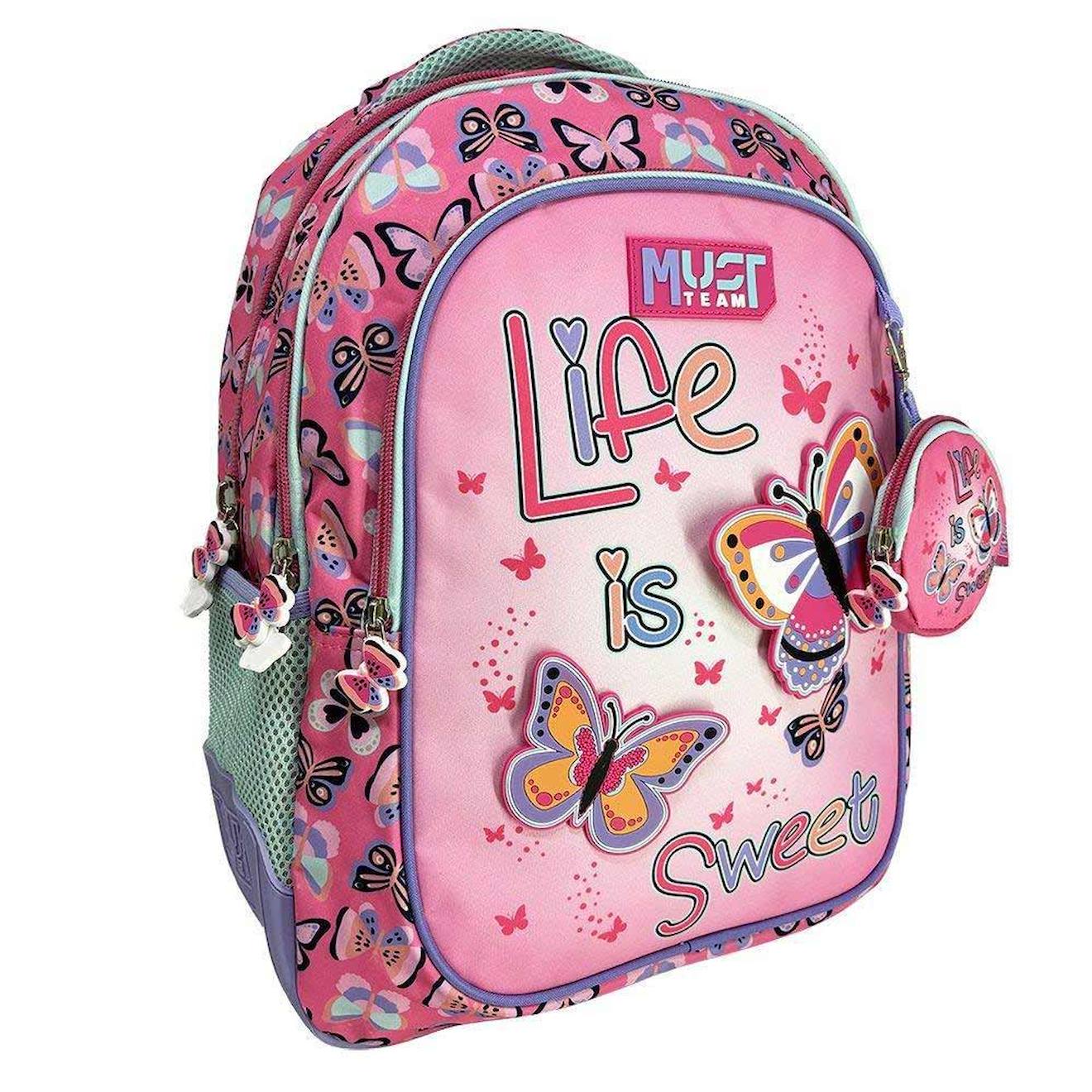 Sac À Dos Scolaire Fille Imprimé Papillons Life Is Sweet 43 Cm Rose
