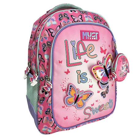 Fille-Sac à dos scolaire fille imprimé papillons life is sweet 43 cm