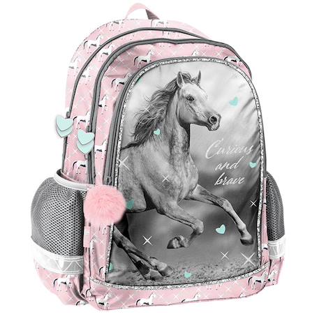 Fille-Accessoires-Cartable, trousse-Sac à dos scolaire cheval "curious and brave" avec 2 compartiments 38 cm