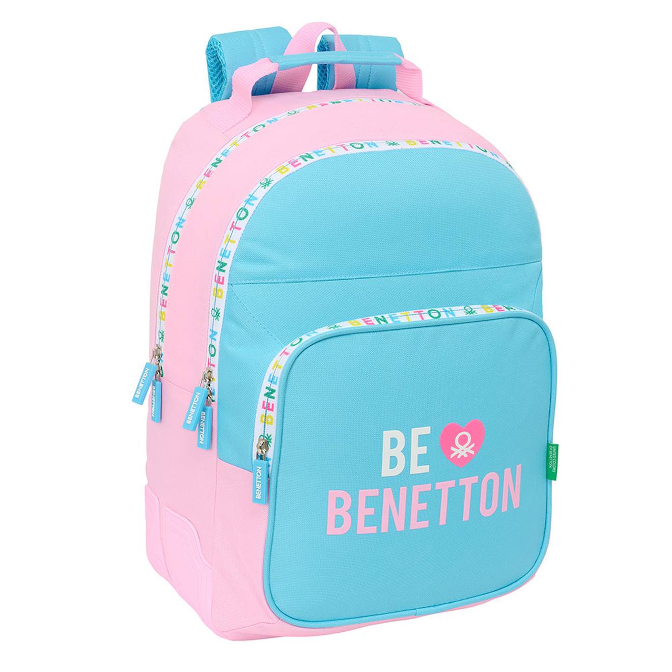 Sac À Dos Scolaire Fille Be Benetton Avec 2 Compartiments 42 Cm Blanc / Rose / Bleu