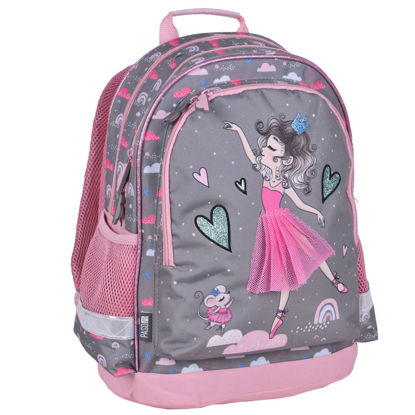 Sac À Dos Scolaire Fille Danseuse Ballerine Paso – 42 X 29 X 17 Cm Gris / Rose / Clair / Bleu