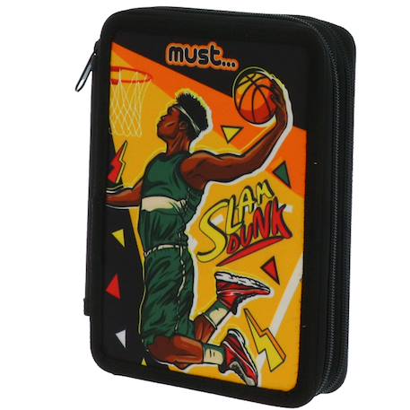 Garçon-Accessoires-Cartable, trousse-Trousse double zippée rembourrée imprimé basketball must slam dunk