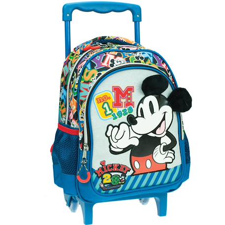 Garçon-Accessoires-Cartable, trousse-Sac à roulettes enfants motif typographique et oreilles 3d mickey mouse