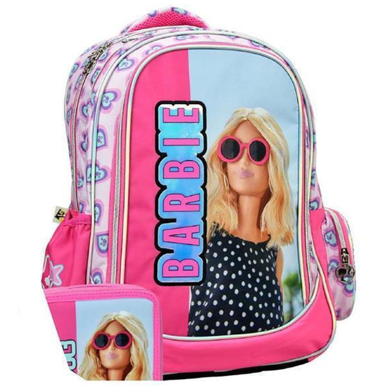 Sac À Dos Fille Barbie En Tissu Synthétique Brillant À Motif Cœur Rose