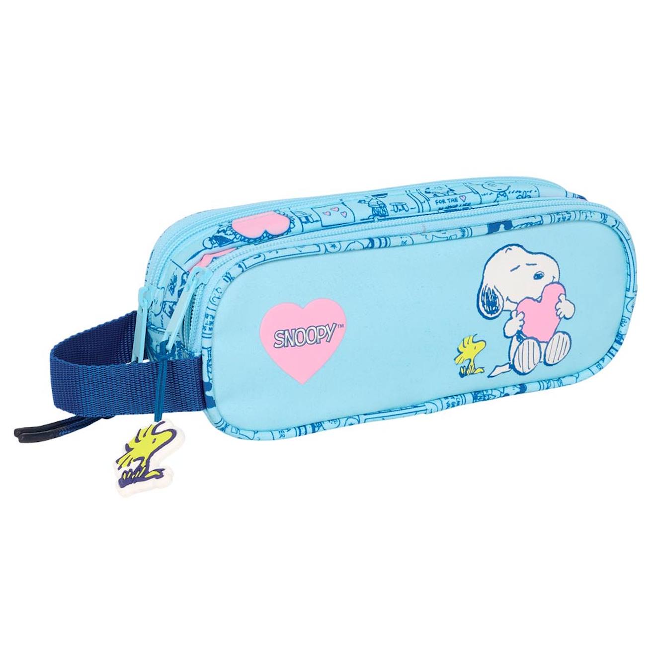 Trousse Snoopy Double Rectangulaire À Zip - 2 Compartiments Bleu Clair