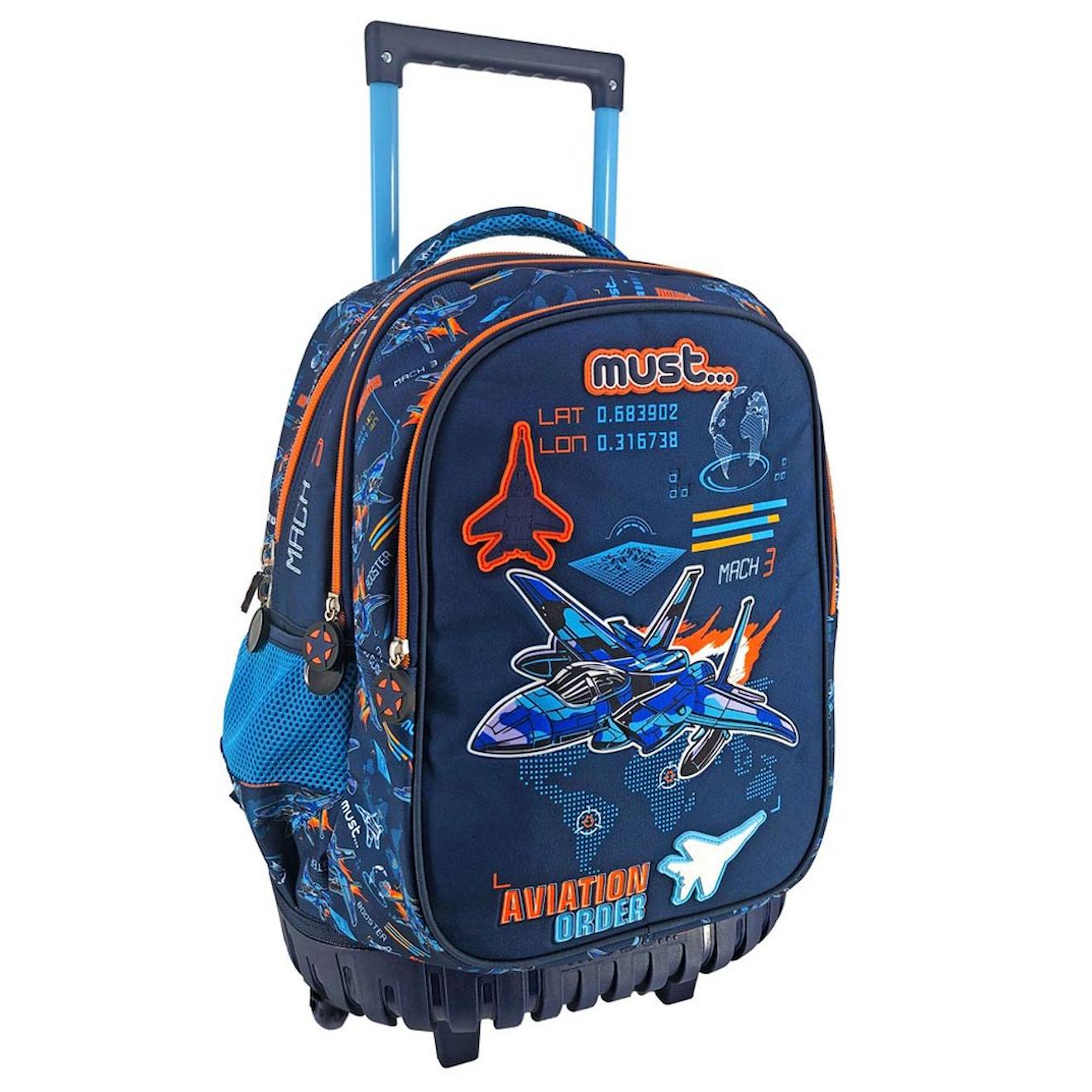Sac À Dos Trolley Garçon 3 Compartiments Aviation Order 45 Cm Bleu / Orange