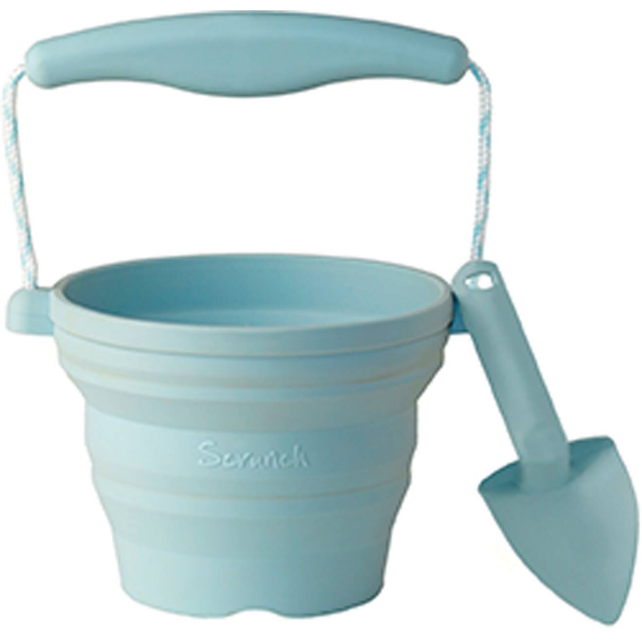 Seau Pliable En Silicone Avec Truelle – Jouet De Jardin Et De Plage Souple Et Coloré Bleu Pastel