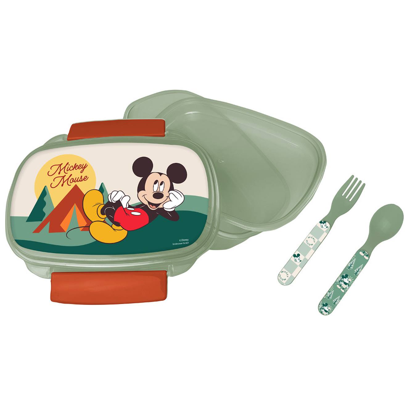 Boîte Repas Mickey Mouse En Pvc Avec Cuillère Et Fourchette 17 X 12 X 7 Cm Transparent