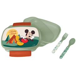 Puériculture-Boîte repas mickey mouse en pvc avec cuillère et fourchette 17 x 12 x 7 cm