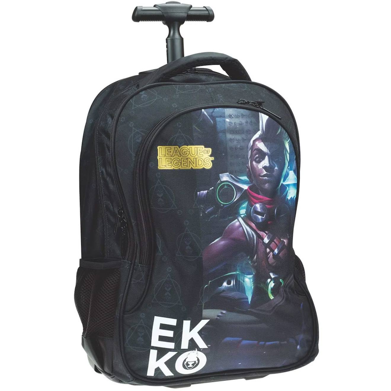 Sac À Dos À Roulettes Garçon Ekko League Of Legends 48 Cm - Trolley Scolaire Noir / Doré / Bleu