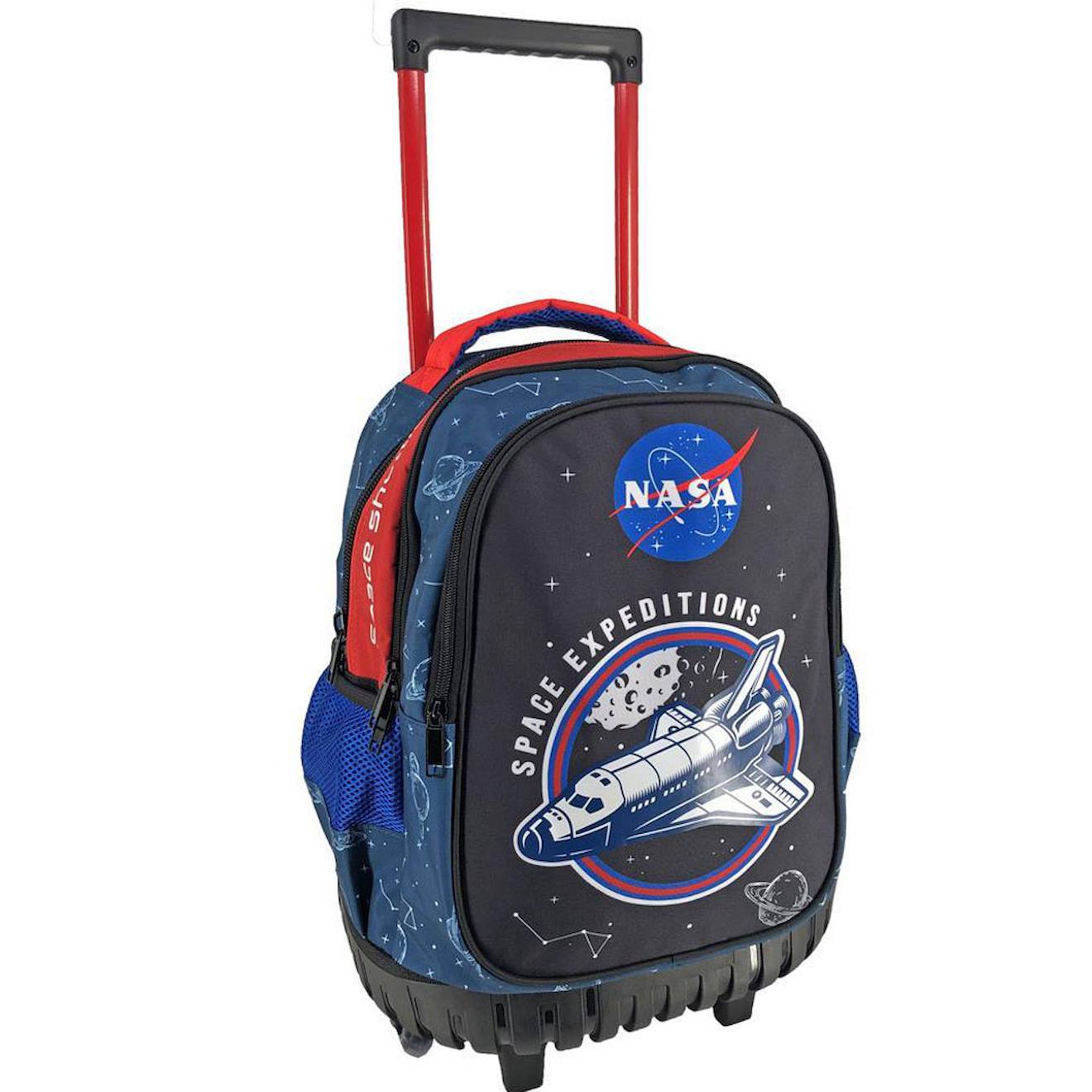 Sac À Dos Trolley Garçon 3 Compartiments Nasa Space Expeditions 45 Cm Noir / Rouge / Bleu