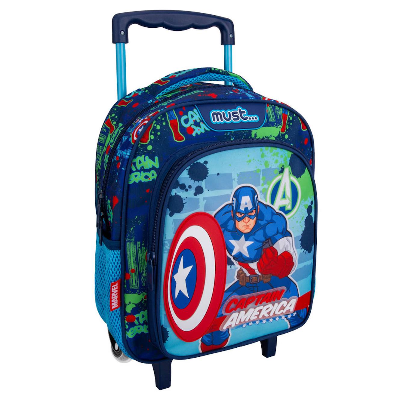 Trolley Garçon Avengers Captain America Motif Bouclier En Polyester Bleu Marine