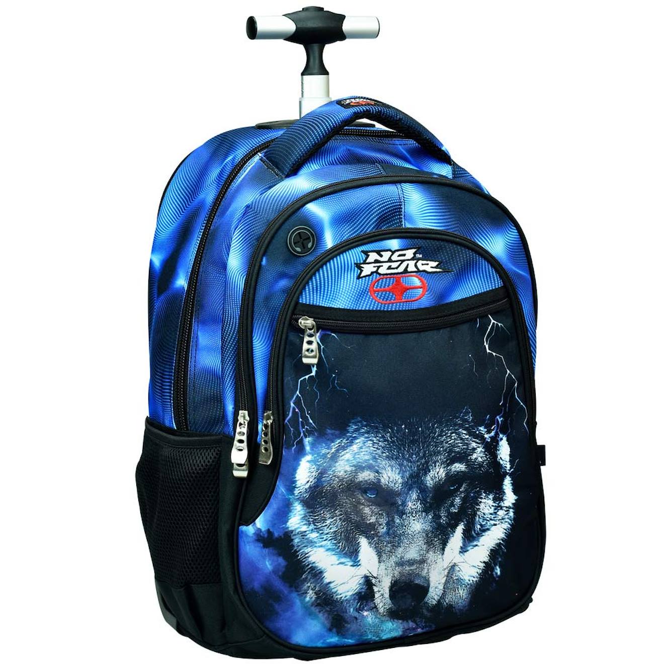 Sac À Dos À Roulettes Garçon No Fear Loup Flash 48 Cm - Trolley Scolaire Bleu / Noir