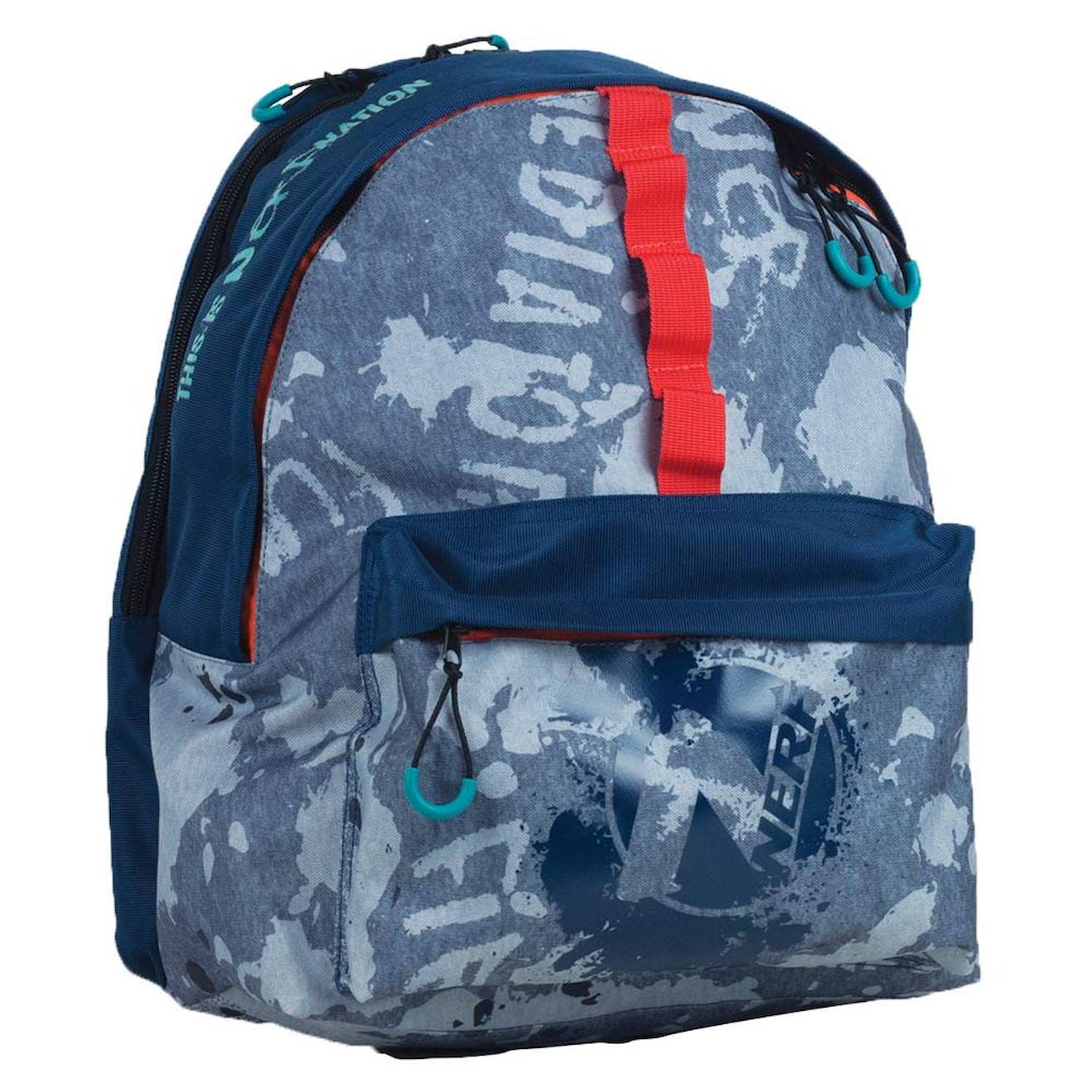 Sac À Dos Garçon Nerf En Textile Imprimé Camouflage 2 Compartiments Bleu / Rouge / Bleu