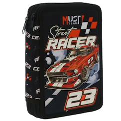 -Trousse garçon double compartiment rembourrée imprimé street racer must