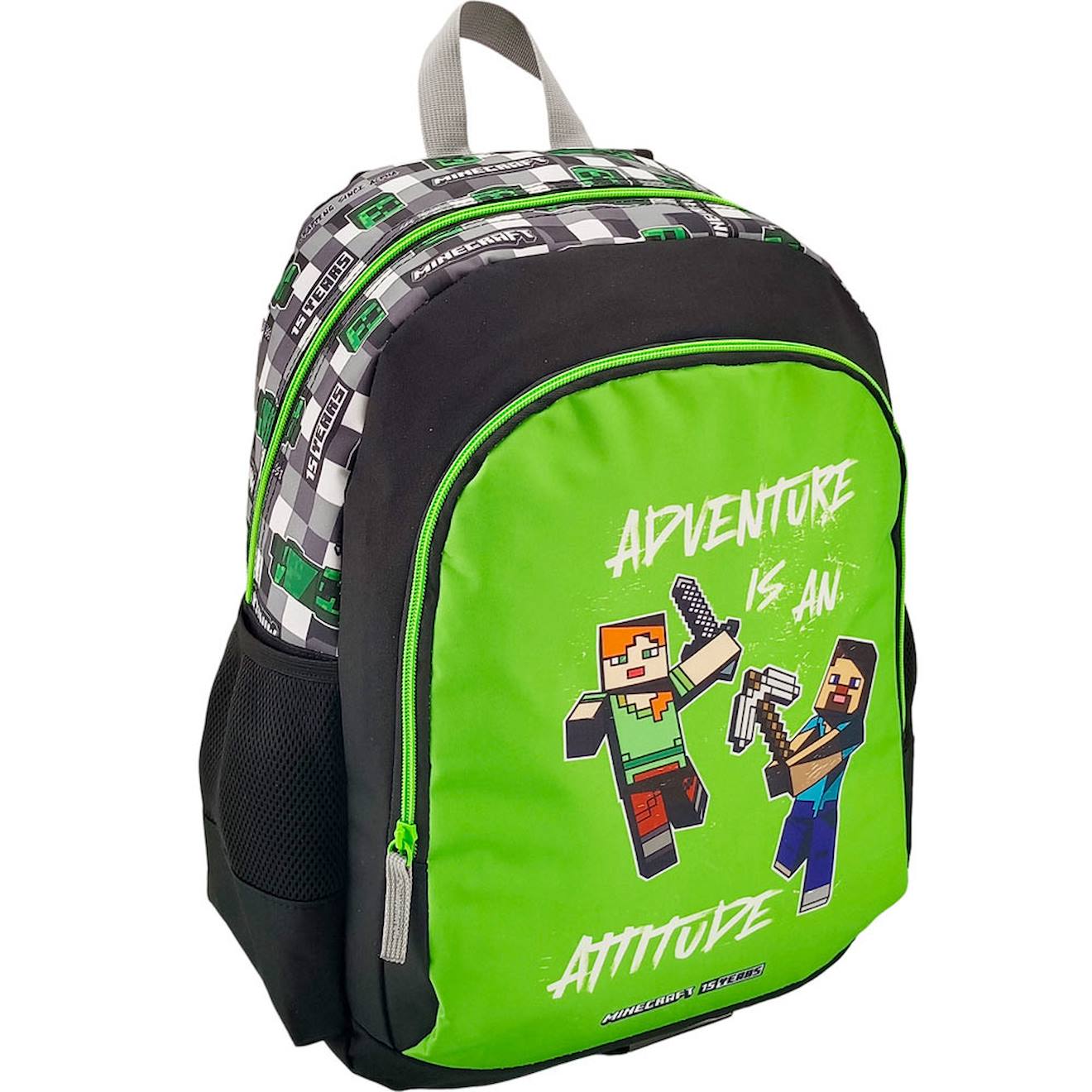 Sac À Dos Garçon Minecraft Motif Pixelisé Polyester Premium Noir / Vert / Bleu