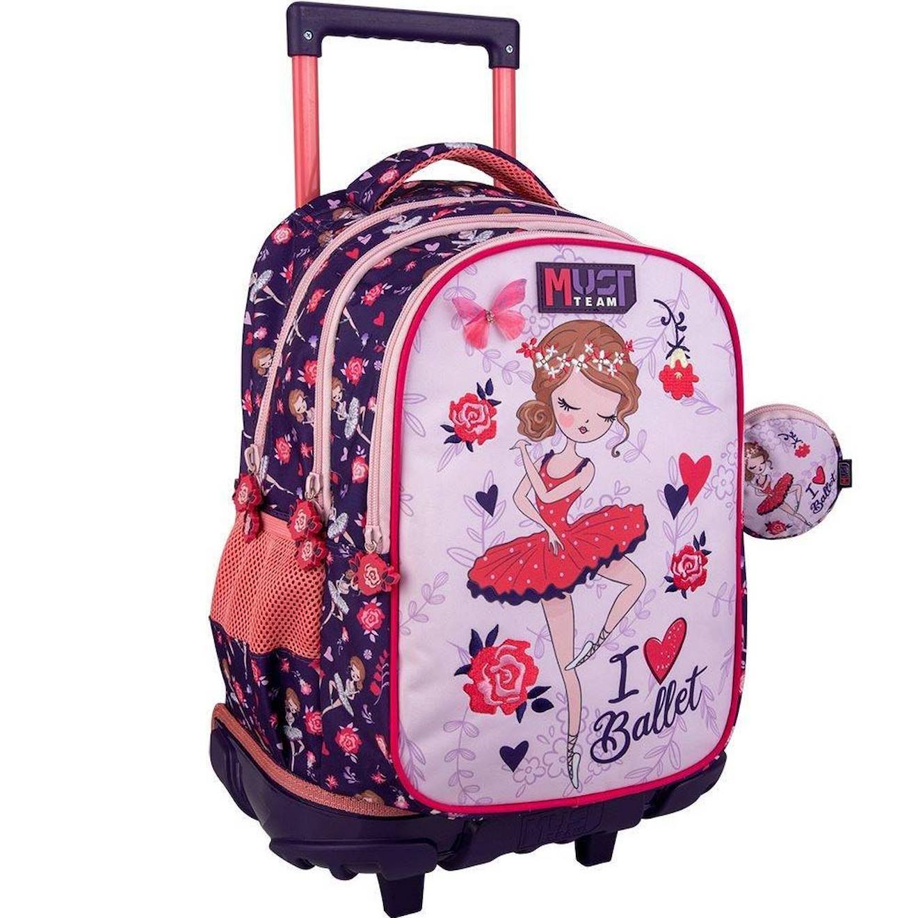 Sac À Dos Trolley Fille 45 Cm Ballet Nba – 3 Compartiments Zippés Bleu