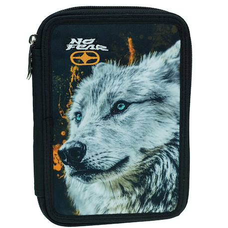 Garçon-Accessoires-Cartable, trousse-Trousse double en tissu imprimé tête de loup