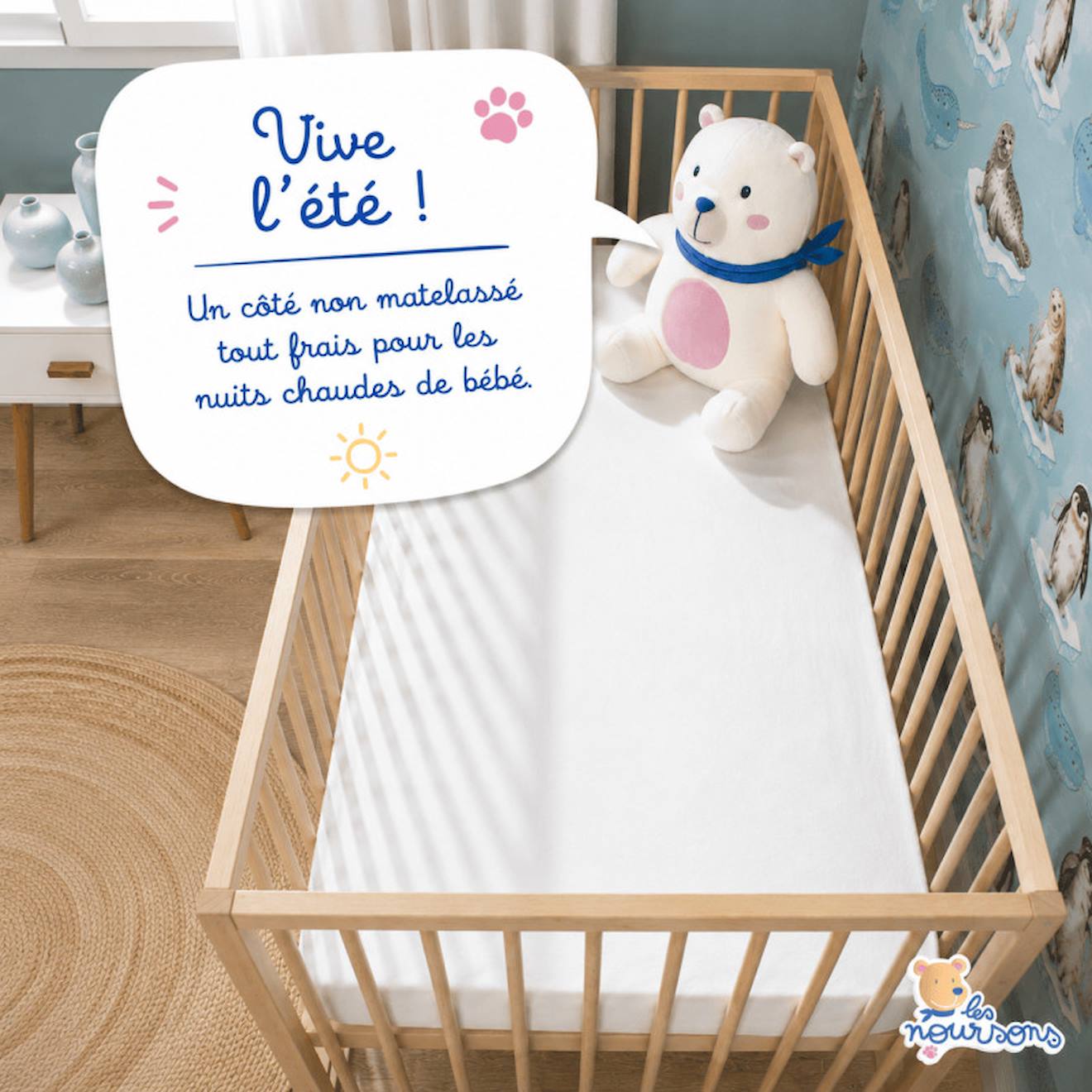 Matelas Bébé Climatisé - Face Été / Hiver Blanc (Les Noursons) - Image 2