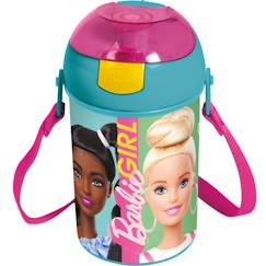 Puériculture-Gourde enfants barbie 450 ml pvc pop-up avec sangle et bec anti-fuite