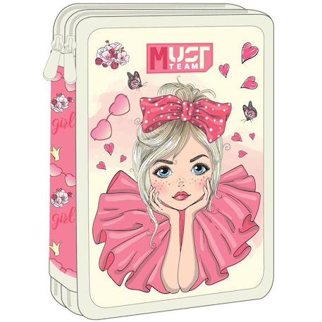 Trousse garnie papillons et cœurs à 2 compartiments zippés  - vertbaudet enfant