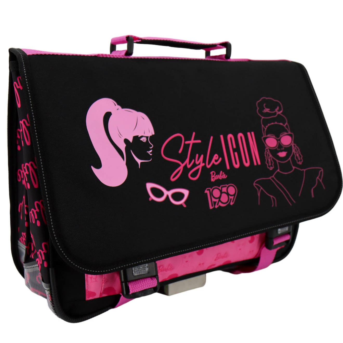 Cartable Scolaire Fille Barbie En Textile Avec Imprimés Style Icon Noir / Rose / Clair