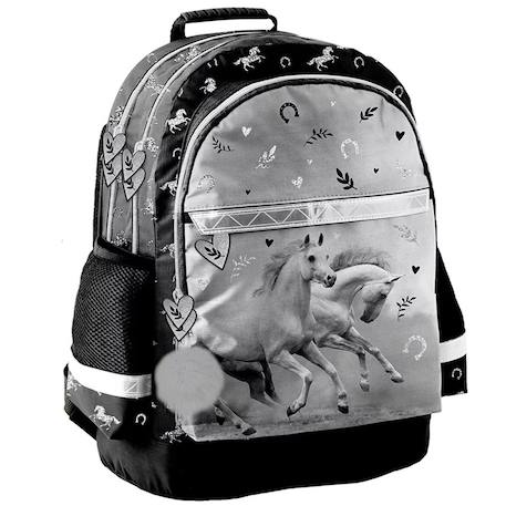 Sac à dos scolaire chevaux photo et avec 2 compartiments 41 cm  - vertbaudet enfant