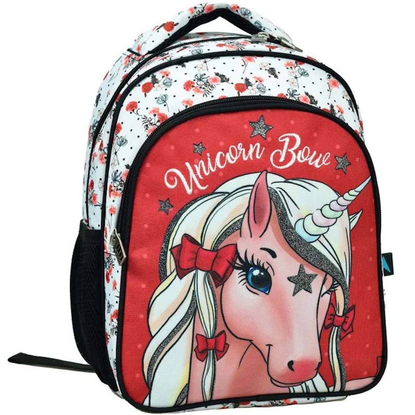 Sac À Dos Maternelle Fille Motif Licorne 30 Cm Blanc / Rouge / Noir