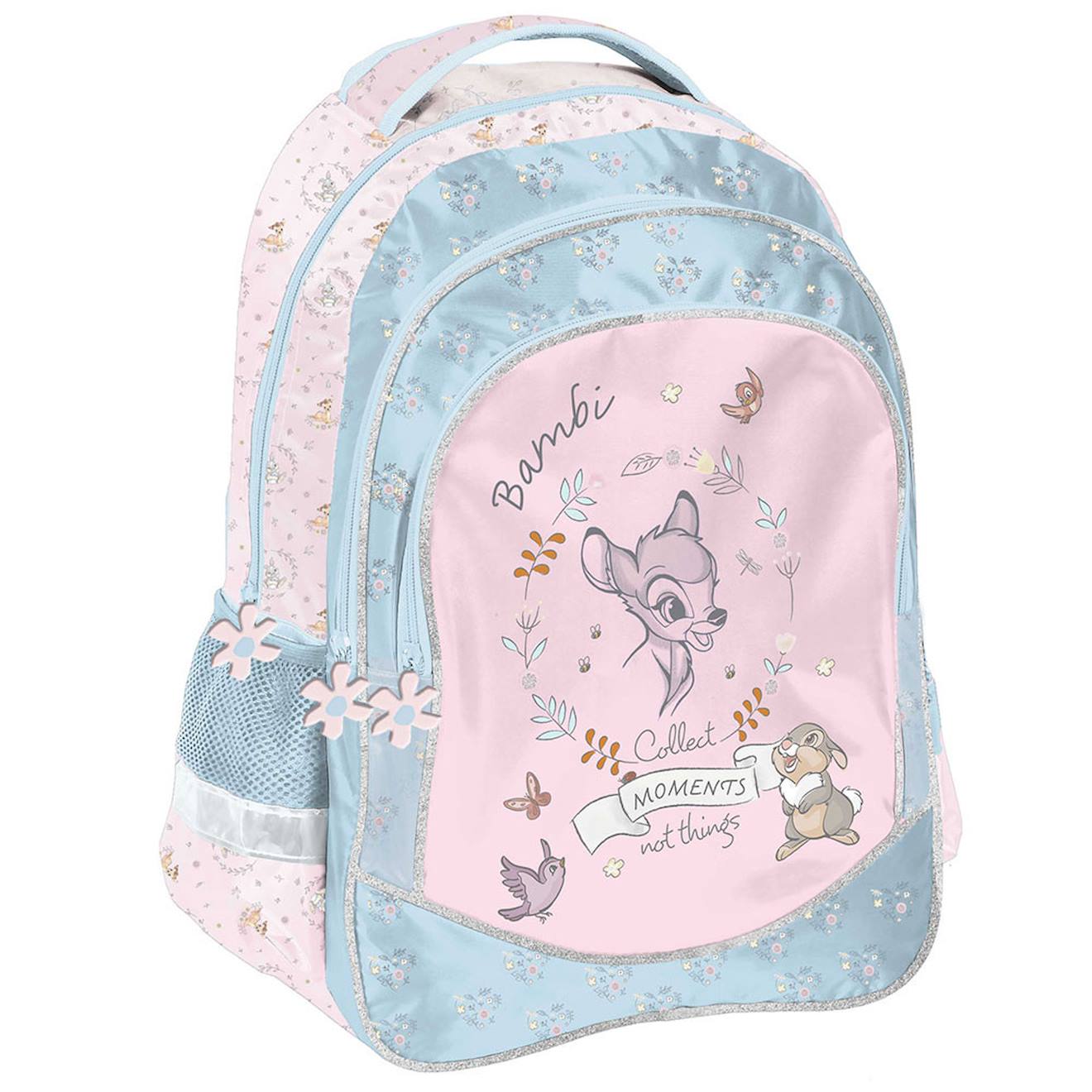 Sac À Dos Scolaire Fille Bambi Moments Paillettes 42 Cm - 2 Compartiments Bleu / Rose