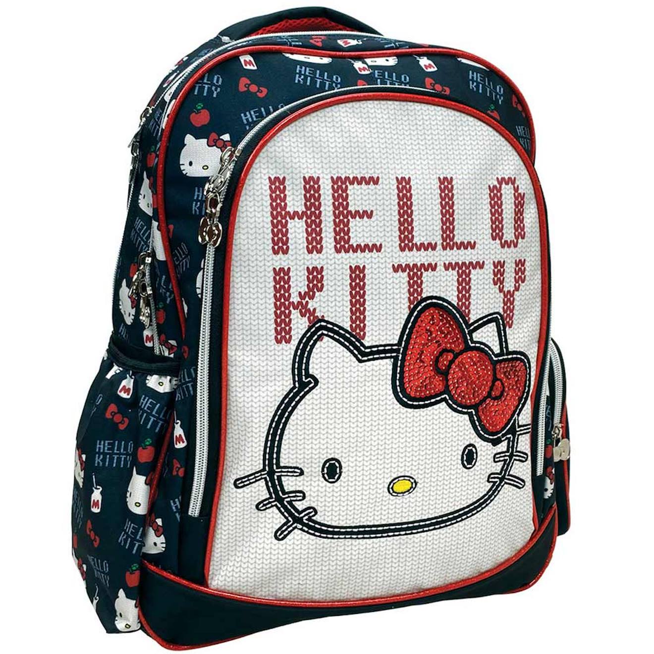 Sac À Dos Fille Hello Kitty Avec Nœud À Sequins Et 2 Compartiments Bleu Marine