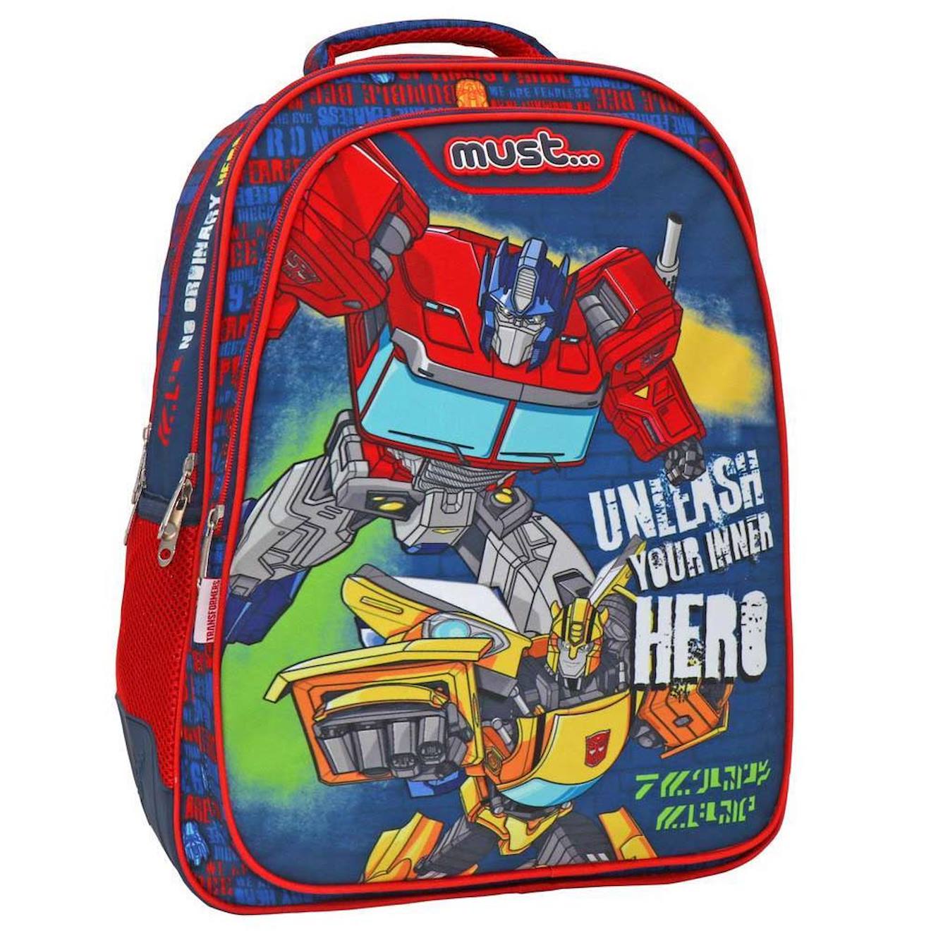 Sac À Dos Garçon 2 Compartiments Transformers Hero 43 Cm Bleu / Rouge