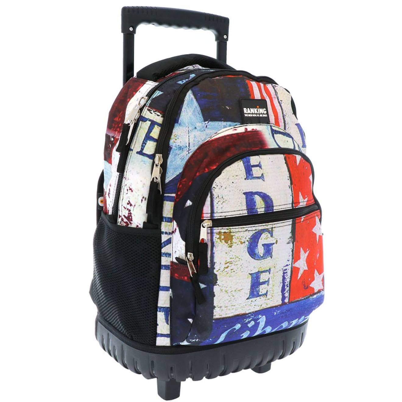 Sac À Dos Trolley Garçon Ranking Imprimé Drapeau Rétro 46 Cm Noir / Blanc / Gris / Rouge