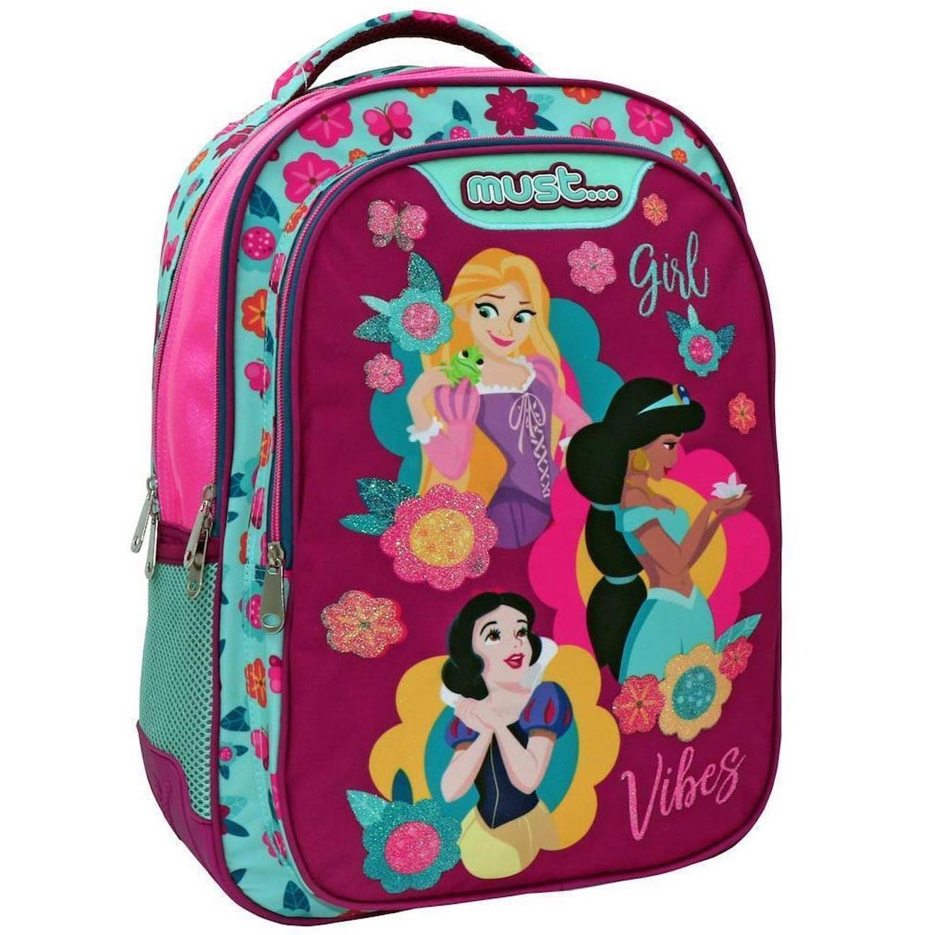 Cartable Fille Disney Princess Imprimé Princesse En Polyester Paillettes Bleu / Vert / Clair / Bleu