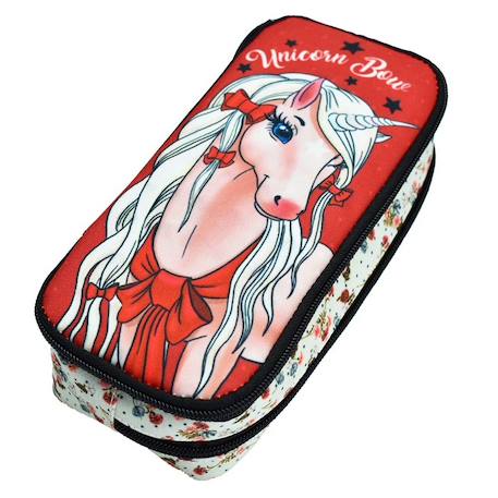 Garçon-Trousse fille rembourrée double compartiment licorne love 23 cm