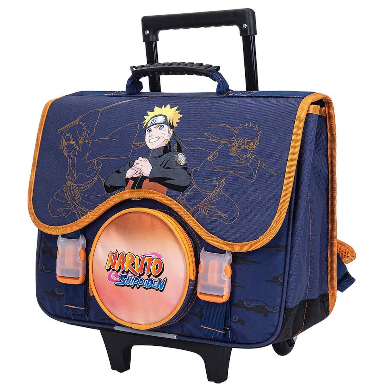 Cartable Trolley Garçon Naruto Shippuden Avec 2 Compartiments 41 Cm Bleu / Orange / Noir
