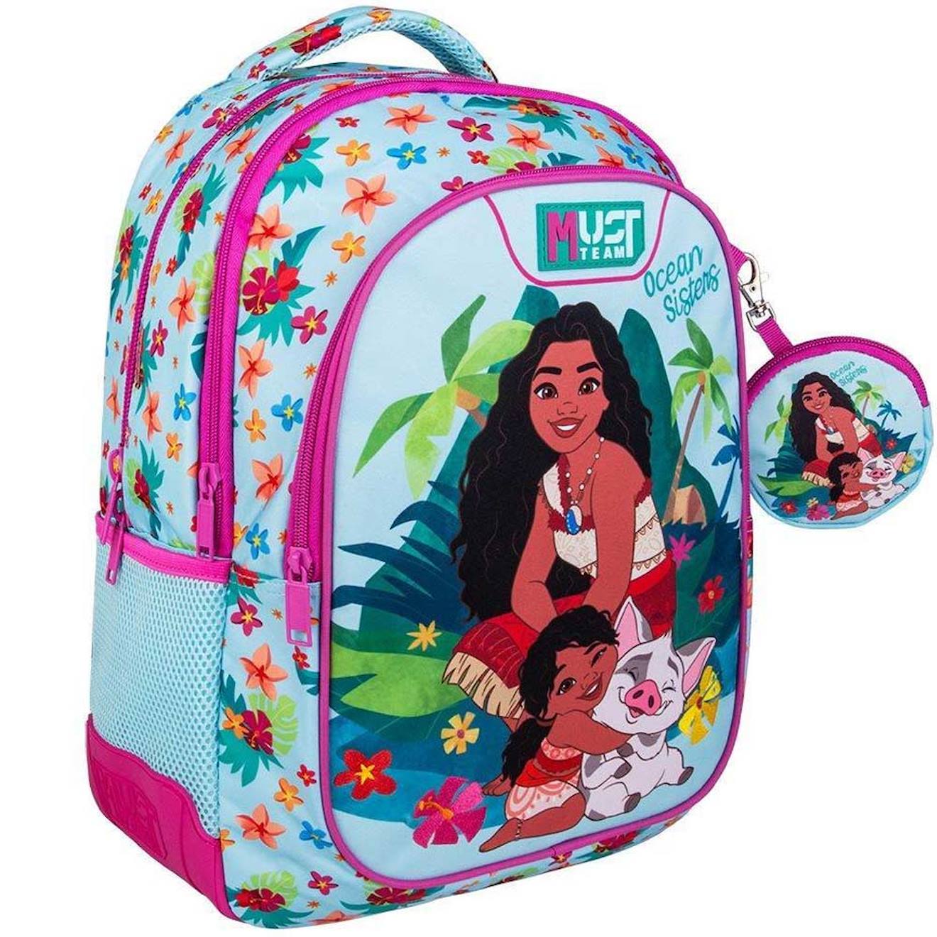 Sac À Dos Garçon Vaiana Ocean Sisters 43 Cm Avec Pochette Assortie – Disney Bleu / Magenta / Gris