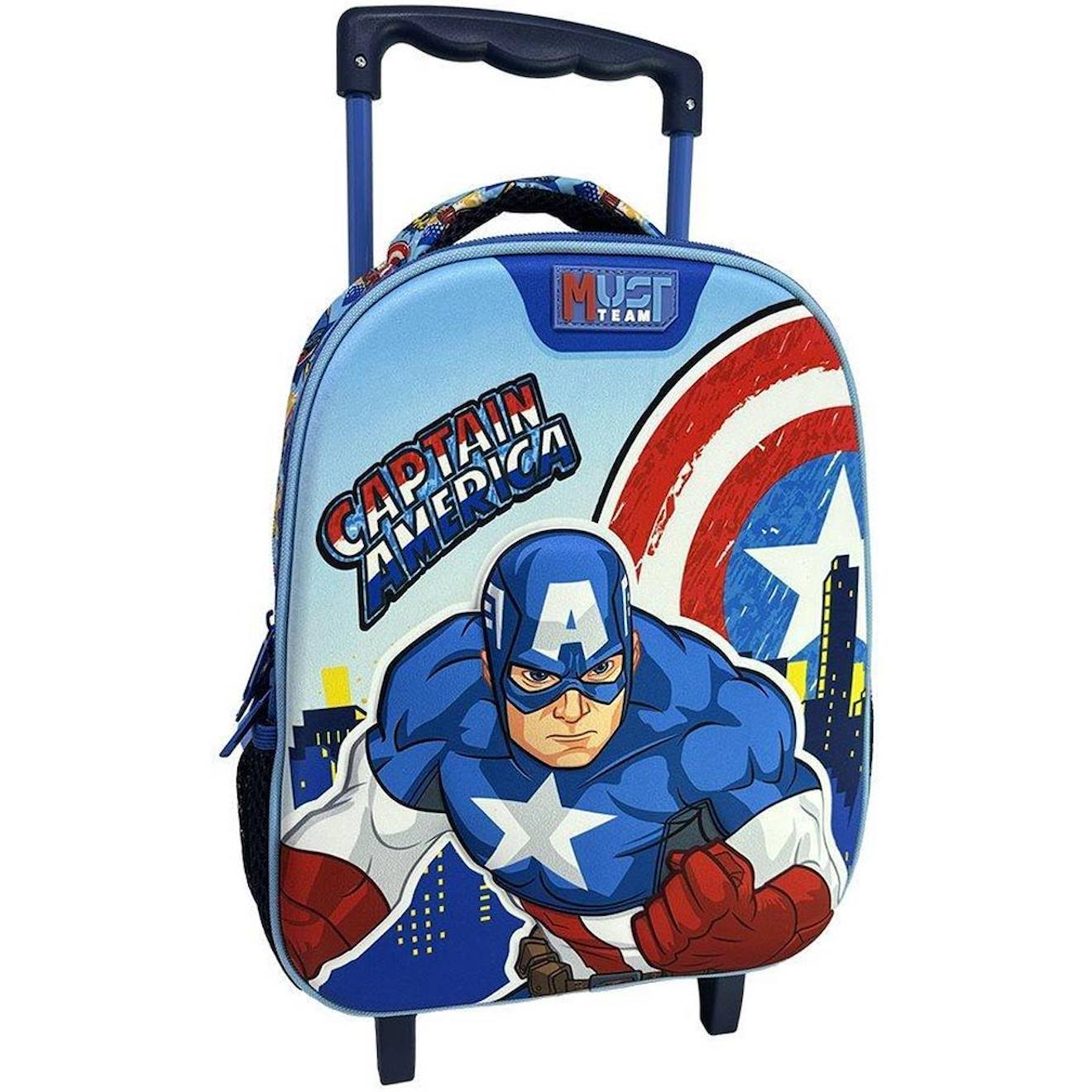 Sac À Dos Garçon Chariot Maternelle Captain America 2 Compartiments 34x20x44 Cm Avengers Bleu / Bleu / Marine / Bleu