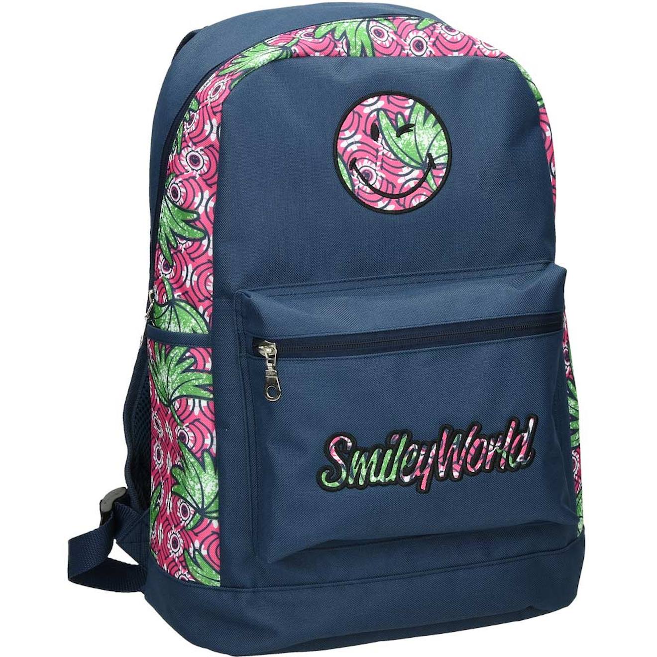 Sac À Dos Fille Imprimé Smiley World 42 Cm Rose/bleu/vert