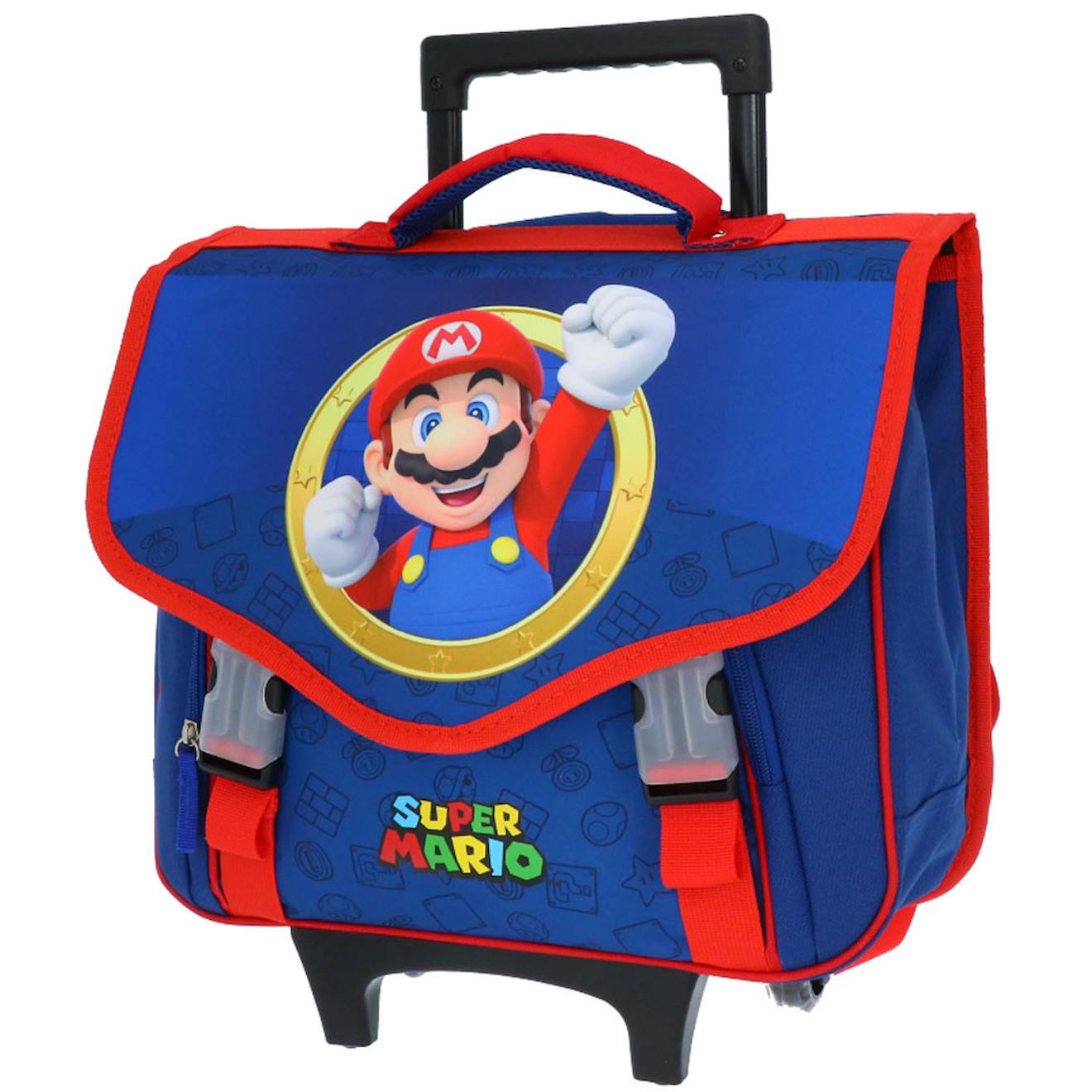 Cartable À Roulettes Garçon Super Mario Bros - 2 Compartiments 41 Cm Bleu / Rouge