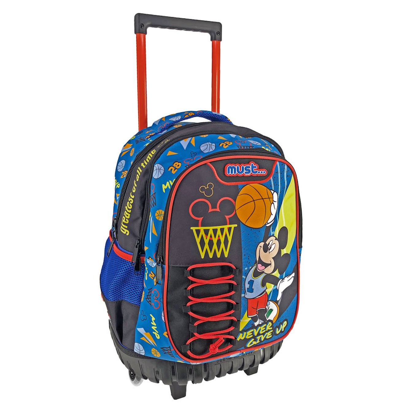 Sac À Dos Trolley Garçon Mickey Basket never Give Up 45 Cm - 3 Compartiments Noir / Rouge / Bleu