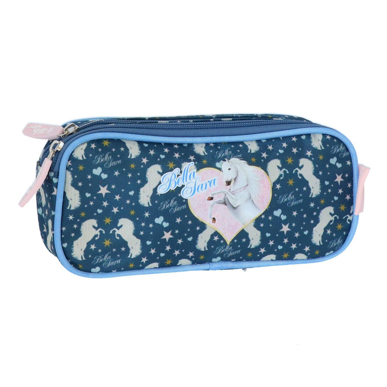 Trousse Fille Rectangulaire Double Compartiment Textile Motif Cheval Bella Sara Bleu Rose 14 €