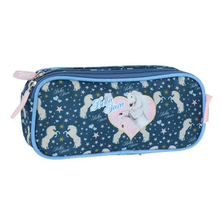 Garçon-Trousse fille rectangulaire double compartiment textile motif cheval bella sara