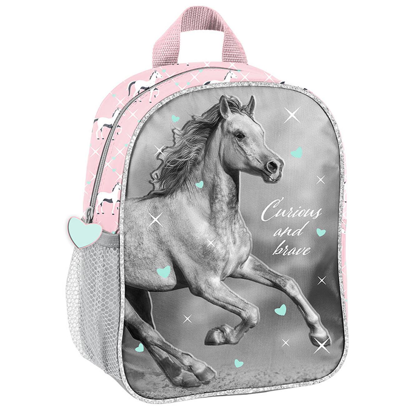 Sac À Dos Maternelle Fille Paso Toile Effet Canvas Motif Cheval 3d Blanc / Rose / Clair / Blanc