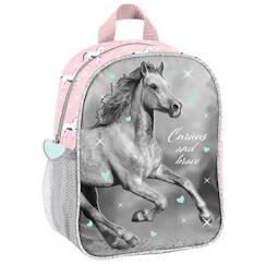 -Sac à dos maternelle fille paso toile effet canvas motif cheval 3d