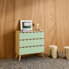 Commode enfant décor bois 3 tiroirs, pieds bois de pin - 80 x 30 x 79 cm - azur  - vertbaudet enfant