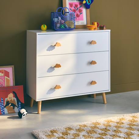 sweeek - Commode Enfant, Décor Bois, 3 Tiroirs, Pieds Et Poignées Nuage En Pin Blanc