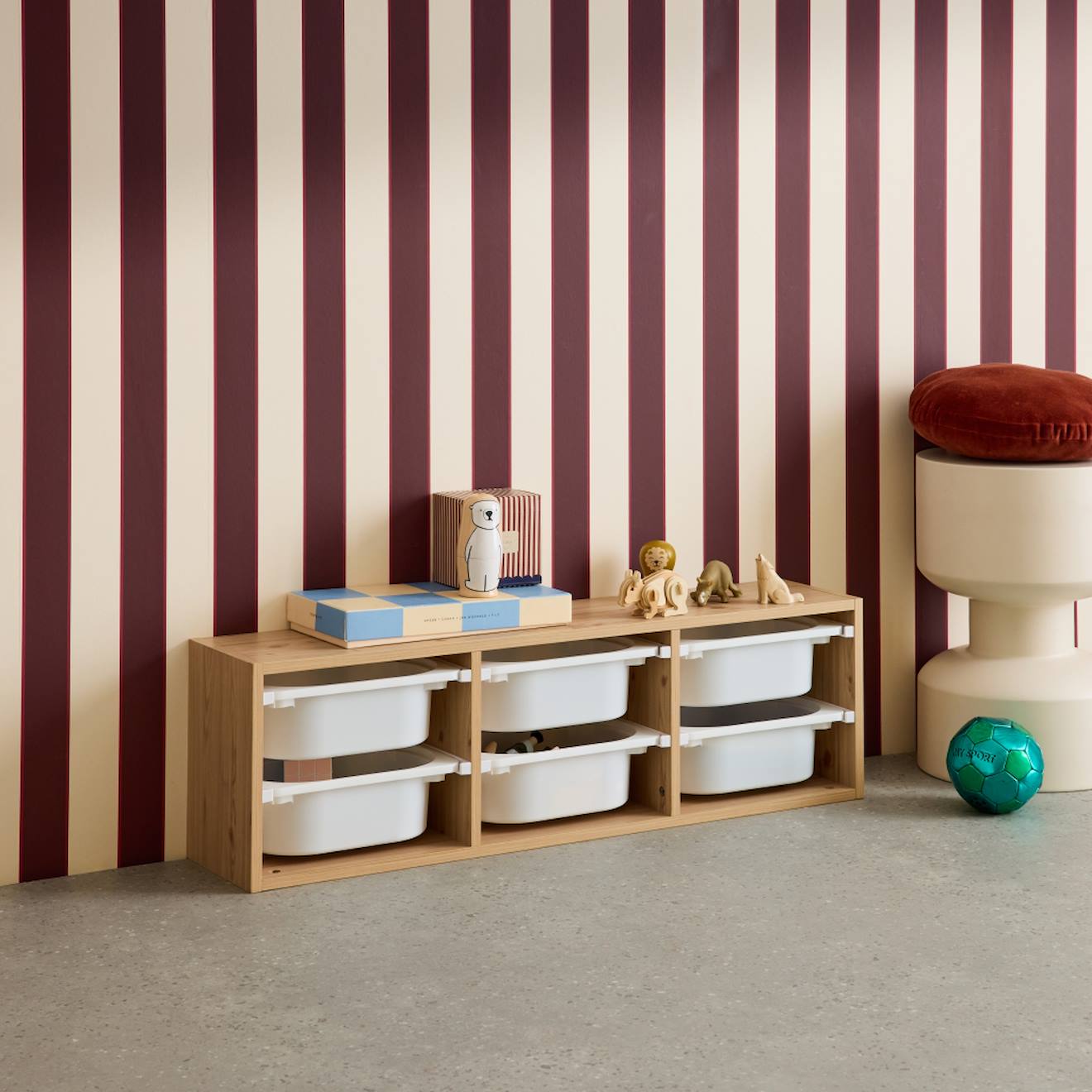 Meuble De Rangement Pour Enfant, 6 Bacs En Plastique Naturel