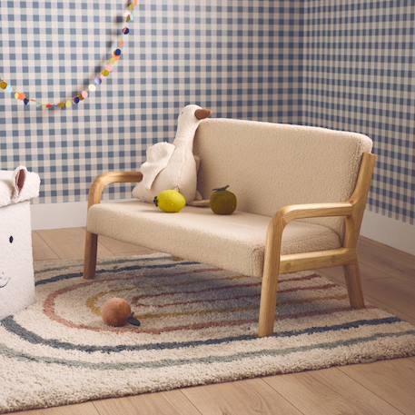 sweeek - Banquette Scandinave Enfant En Bois Et Tissu Bouclette 2 Places Beige
