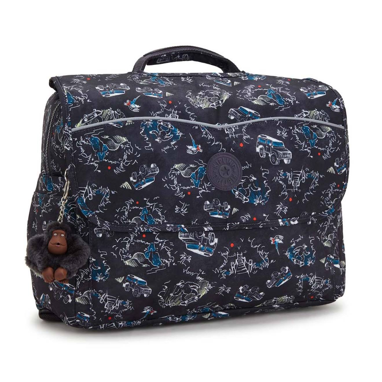 Cartable Enfant Garçon Kipling Codie M Jungle Fun Race 38 Cm - Qualité Premium Noir / Bleu / Blanc