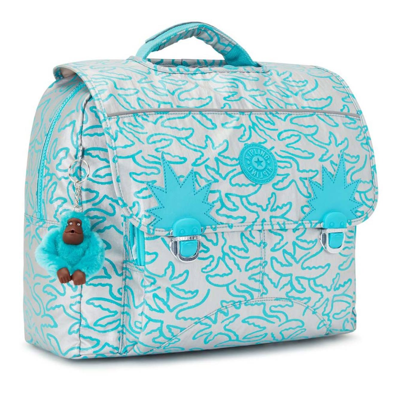 Cartable Enfant Fille Kipling Iniko Metallic Palm 40 Cm - Qualité Premium Bleu / Gris